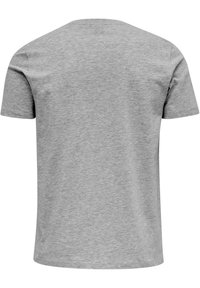 Prosty jasnoszary t-shirt z krótkim rękawem pokazany od tyłu, z prostym okrągłym dekoltem i bez widocznego logo czy wzoru.