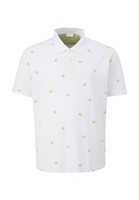 Witte polo shirt van katoen met een groen palmbomenpatroon. Heeft een klassieke kraag, drie knopen en korte mouwen.