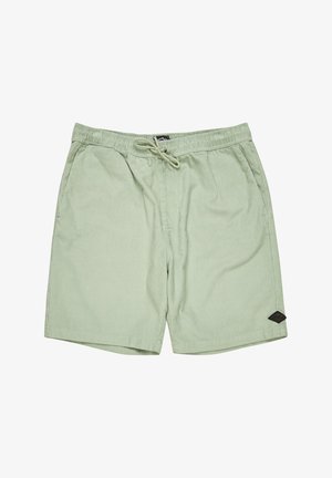 Lys grønne shorts lavet af tekstureret stof. Har en elastisk talje med snøre og en lille sort logo-patch på siden.