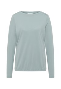 Langarm shirt in lichtgroen, gemaakt van zachte stof, met een ronde hals, gladde textuur en minimaal stiksel detail op de schouders.