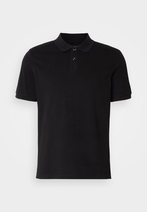Zwarte polo met een kraag, gemaakt van katoen, voorzien van een drieknoopsluiting, korte mouwen en een subtiele logo op de borst.