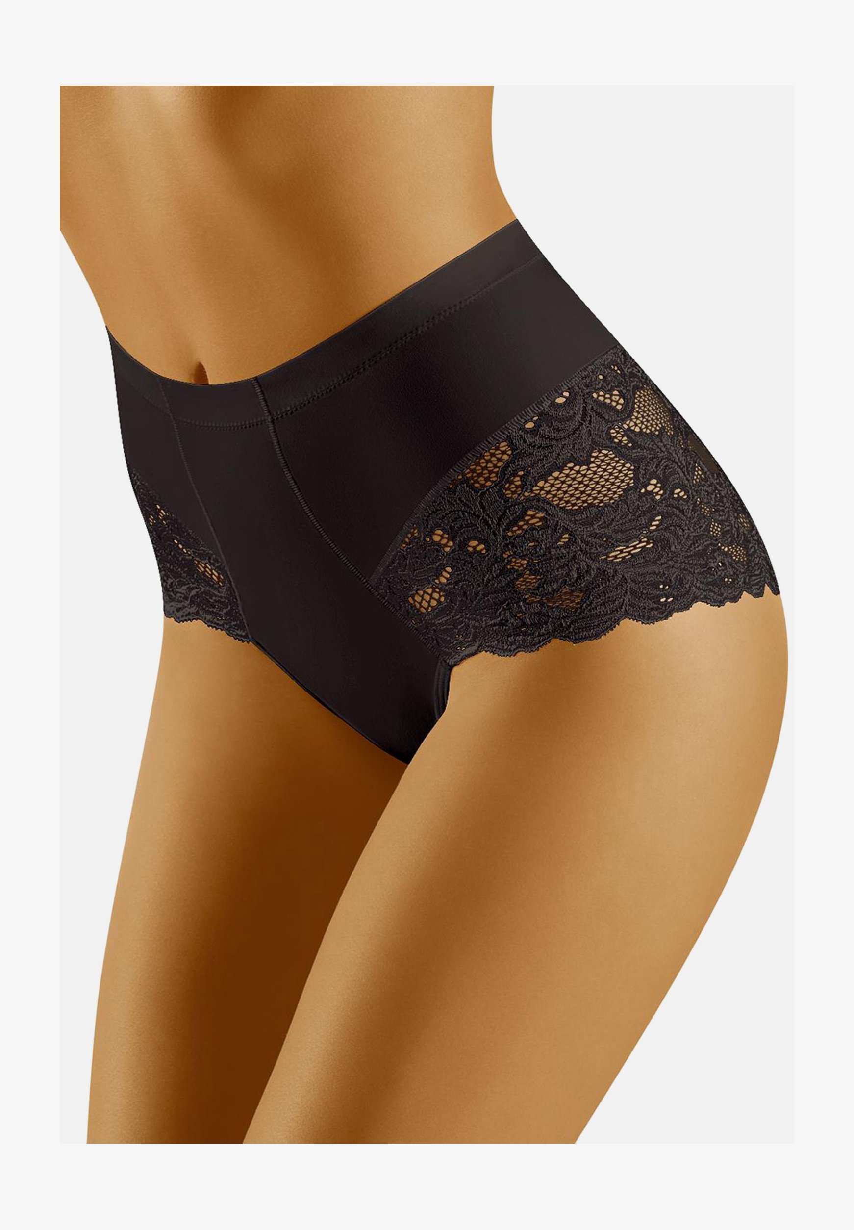 Wolbar Slip Avvolgente Donna Modello WB303 - Vita Alta Con Pizzo, Cotone Morbido, Taglie Forti, Nero, XL