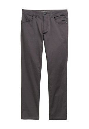 Temno sivi hlače iz lahko tkanine, z zadrgo, petimi žepi in subtilnimi šivi. Oblikovanje slim fit.