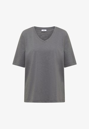 Grijs T-shirt met korte mouwen en V-hals, reguliere pasvorm en subtiel gestructureerde stof, met het label "Cecil" bij de halslijn.