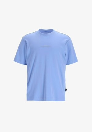 Ljusblå bomullströja med korta ärmar och rundad halsringning. Har en liten tryckt logotyp i mitten och en sidetikett.