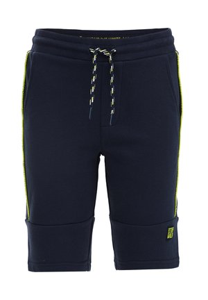 Laivastonsiniset polvipituudet shortsit, joissa on joustava vyötärönauha, musta ja keltainen kiristysnauha, sivuraidat, etutaskut ja "Stay Wild" -logokilpi.