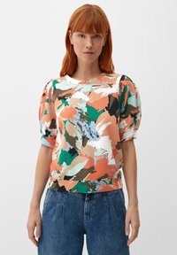 s.Oliver MIT KURZEN PUFFÄRMELN - Print T-shirt - papaya