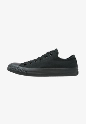 Sneakers neri in tela a basso con sei occhielli, punta in gomma, suola in gomma testurizzata e design piatto con accenti minimi.