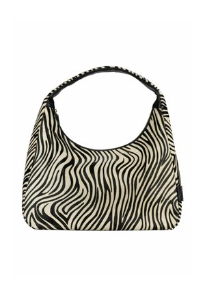 Sac à bandoulière avec motif zèbre noir et blanc et sangle courte, conçu pour une utilisation décontractée ou élégante.