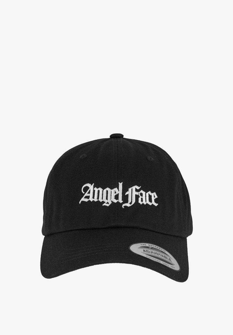 Fekete pamut baseball sapka állítható pánttal. Az elején fehér hímzett felirat található: "Angel Face".