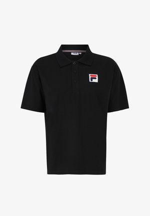 Musta polo-paita, joka on valmistettu puuvillasta. Siinä on kolme nappia, lyhyet hihat ja pieni brodeerattu logo punaisena, valkoisena ja sinisenä.