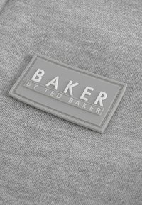 Halltoob rasvane silt hallist kangast, millel on kõrgendatud valged tähed "BAKER" ja "BY TED BAKER", ruudukujuline kuju ja tekstuuriga äär.