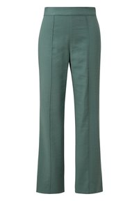 Green linen blend trousers with a high waistband, featuring straight legs, subtle pleats, and a smooth texture.