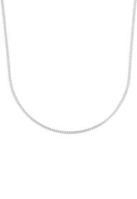 Silverkedja med en tvinnad design, med en slät yta och medeltjocklek, lämplig för olika stilar och tillfällen.