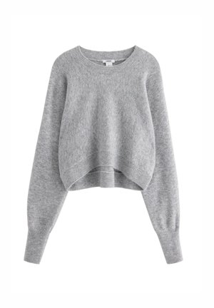 Grå cropped sweater med rund halsudskæring, lange ærmer og ribbede manchetter og kant. Fremstillet af blødt, struktureret materiale.