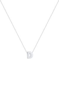 Sølv halskæde med en fed, stor bogstav 'D' vedhæng på en fin kæde, der har en poleret overflade og enkelt design.
