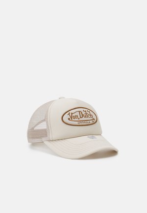 Beige Von Dutch Originals baseballcap med mesh bagpå og broderet logo på frontpanelet.