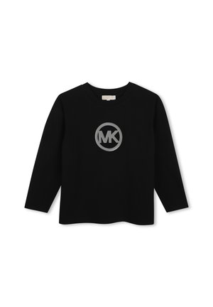Chemise noire à manches longues avec col rond et logo MK argenté centré sur le devant.