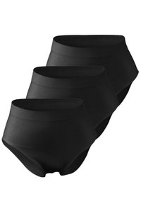 Slip neri in cotone a vita alta, caratterizzati da una fascia elastica liscia e un design senza cuciture, presentati in un pacco da tre.