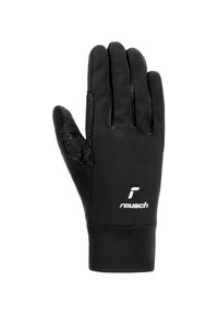 Zwarte handschoenen met een gladde buitenkant, een gestructureerde grip op de palm en een snug fit om de pols. Logo weergegeven op de achterkant.