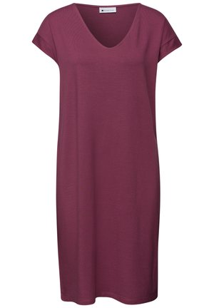 Robe prune sans manches jusqu'aux genoux avec décolleté en V et coupe ample, en tissu doux, étiquette "Street One" à l'intérieur du col.