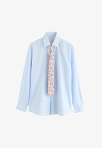 Niet geselecteerd, blue self stripe pink floral tie