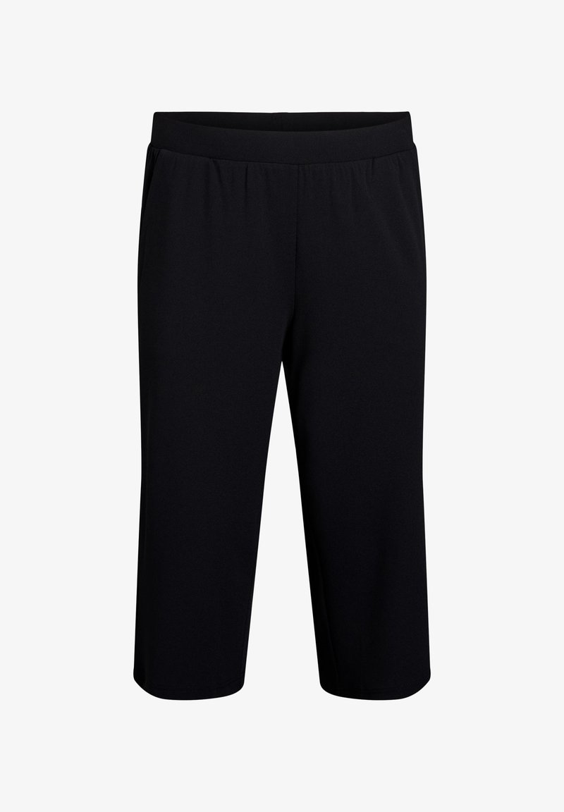 Black knee-length athletic shorts featuring an elastic waistband and a smooth, stretchy fabric. Simple design with no pockets or embellishments.