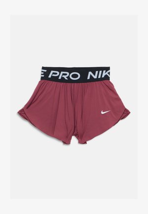 Short de sport Nike Pro couleur marron foncé, coupe ample, avec ceinture élastique noire arborant le logo blanc Nike.