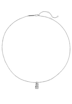 Silver chain necklace with a small Lucky Cat pendant and adjustable clasp, placed on a white background.