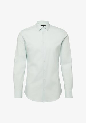 Hellblaues Herrenhemd mit langem Arm, Knopfleiste und klassischem Kragen, auf weißem Hintergrund dargestellt.