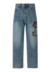 SKULL SNAKE EAGLE TATTOO GRAPHIC - Jeansy Relaxed Fit