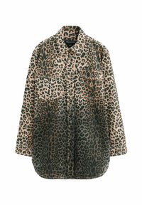 Skjortejakke med leopardprint i grøn og beige, med to brystlommer, krave og en afslappet pasform. Blød stofstruktur.