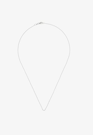 Collana con ciondolo in argento a forma di goccia, con finitura liscia, chiusura a moschettone e catena delicata.