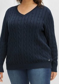 Sheego Stickad tröja - dark blue