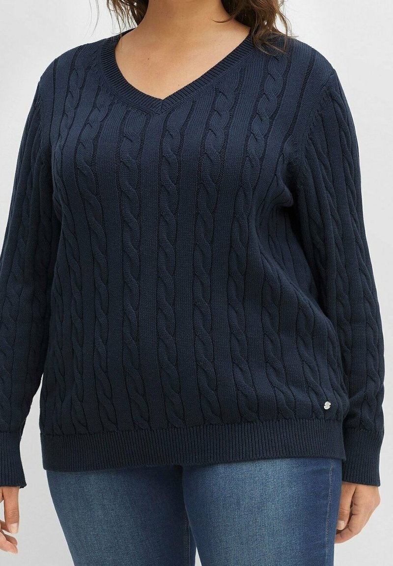 Sheego Stickad tröja - dark blue