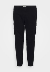 Zwarte cargobroeken van katoen met een slim fit. Voorzien van zijzakken en elastische boorden bij de enkels. Minimalistisch ontwerp met een gladde textuur.