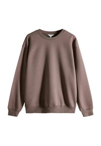Brauner Sweatshirt aus weichem Material mit Rundhalsausschnitt, überschnittenen Schultern und gerippten Bündchen und Saum für einen lässigen Sitz.