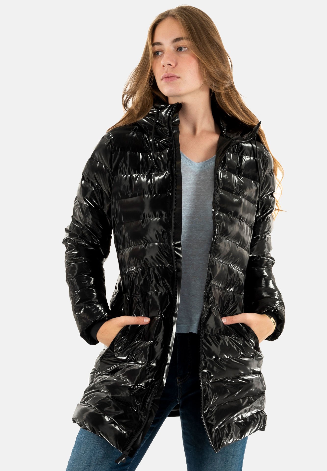Rains LONG PUFFER CURVE Winter coat night/mottled black