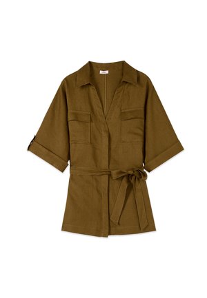 Oltre, CAMICIA CON CINTURA E TASCHINI - Bluse - verde militare