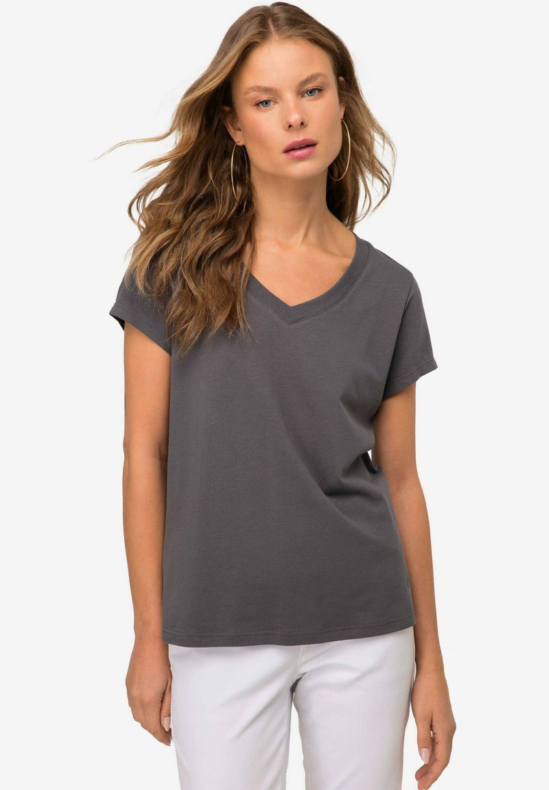 LAURASØN KLEINER KNOTEN V-AUSSCHNITT HALBARM - T-shirt basic - dark gray