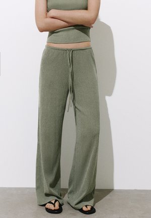 PULL&BEAR, WIDE-LEG CREPE - TROUSERS - Bukser - khaki