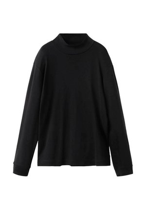 Zwarte long sleeve coltrui met een losse pasvorm, gemaakt van zachte stof. Heeft een hoge kraag en verlaagde schouders voor een ontspannen silhouet.