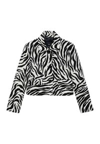 Korte jas met zebra-print, voorzien van een kraag, twee voorzakken en een knoopsluiting. Gemaakt van een gestructureerde stof in zwart en wit.