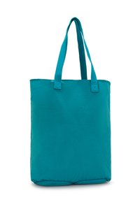 Tealfärgad tygkasse med två stabila handtag, rektangulär form och slät yta. Minimalistisk design utan synliga mönster eller hårdvara.