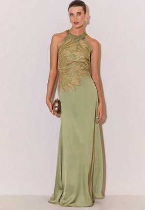 Lipsy, PREMIUM SATIN MESH ARTWORK COLUMN MAXI DRESS - Occasionwear - olive green