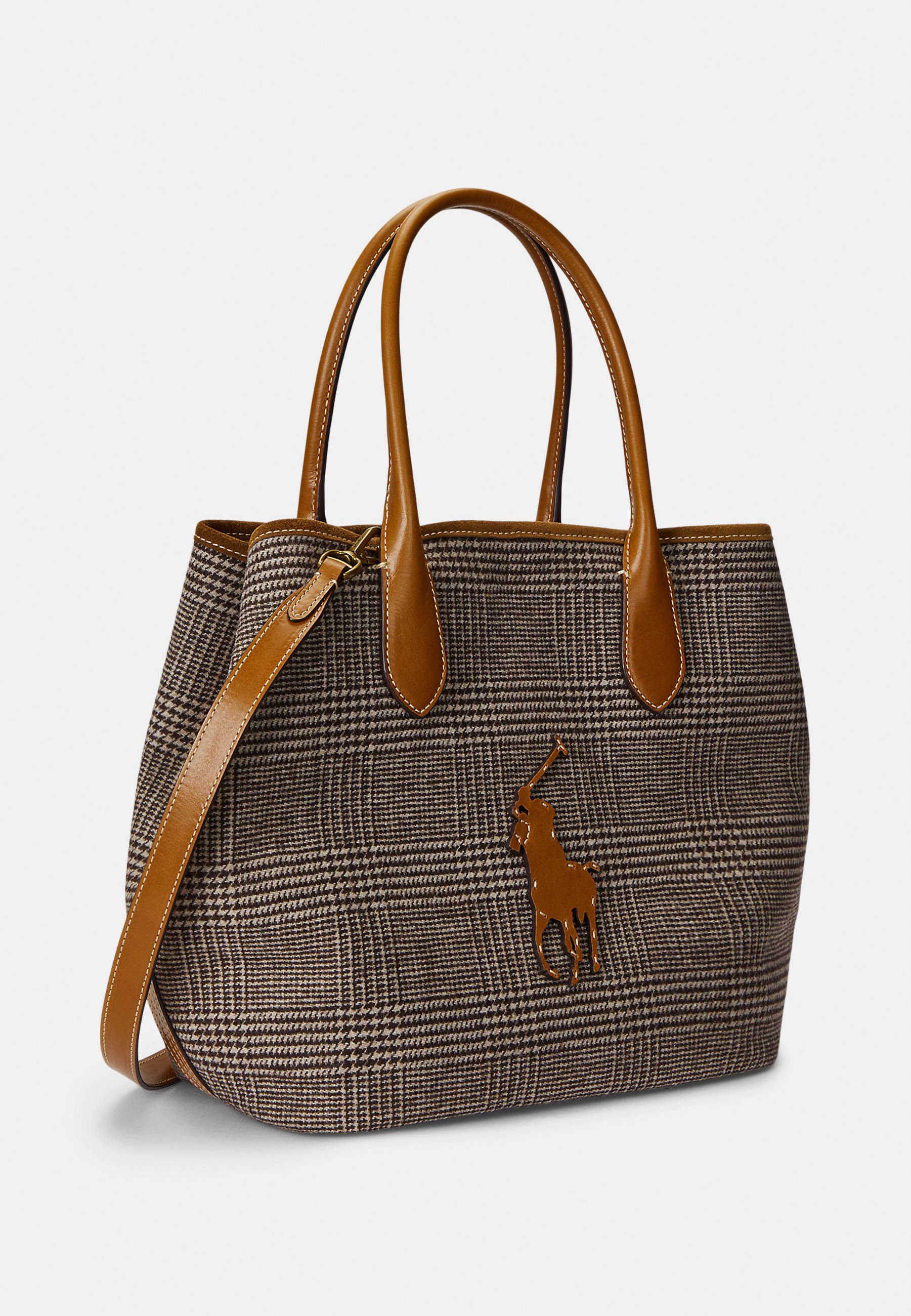 【ラルフローレン】Plaid Wool-Blend Medium Bellport Tote Polo Ralph Lauren PLAID WOOL BLEND MEDIUM BELLPORT TOTE
