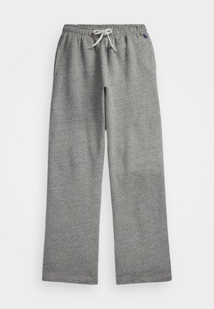 Graue Sweatpants aus weichem Stoff, mit einem Kordelzugbund und geraden Beinen. Keine zusätzlichen Muster oder Hardware sichtbar.