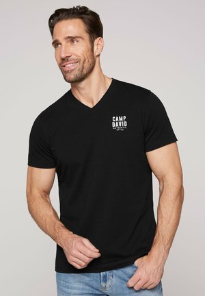 Camp David, CAMP DAVID T-SHIRT V-NECK MIT LOGO PRINT - Print T-shirt - black