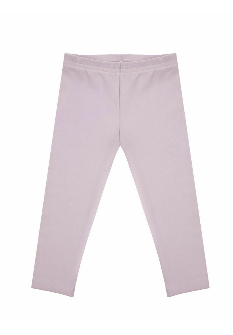 Jasnofioletowe legginsy o gładkiej fakturze, z elastycznym pasem i wykończonymi brzegami, odpowiednie do codziennego noszenia lub jako warstwa bazowa.
