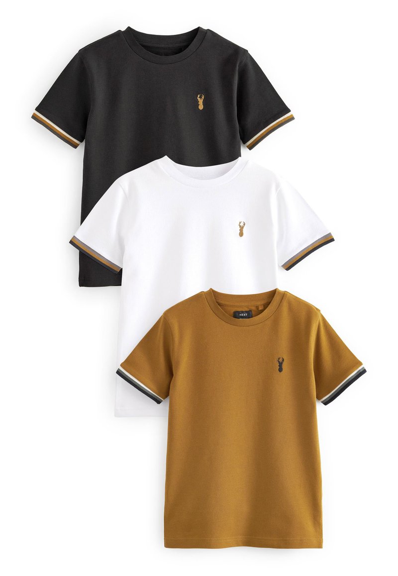 Next TIPPED SHORT SLEEVE 3 PACK STANDARD - T-shirt basic - tan brown black